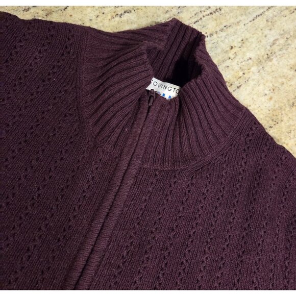 New! COVINGTON Sz 2X Sweater Zip Mock Neck Embroidered Flower Cuff Wool Blend - Picture 7 of 15